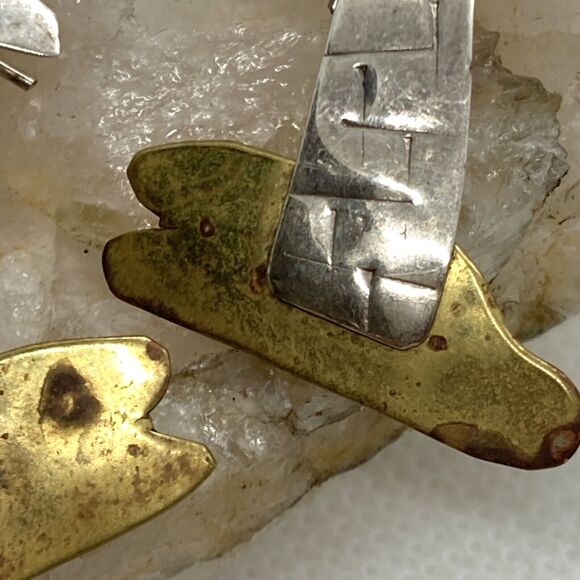 Vintage Palm Trees Sterling Silver 925 & Brass Matching Earring Brooch Set 9g - Picture 8 of 10